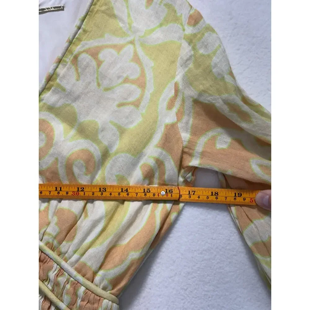 ALEXIS Capri Short Mini Dress Yellow Abstract Print 3/4 Sleeve, Size S, Rt. $598 - Picture 7 of 13